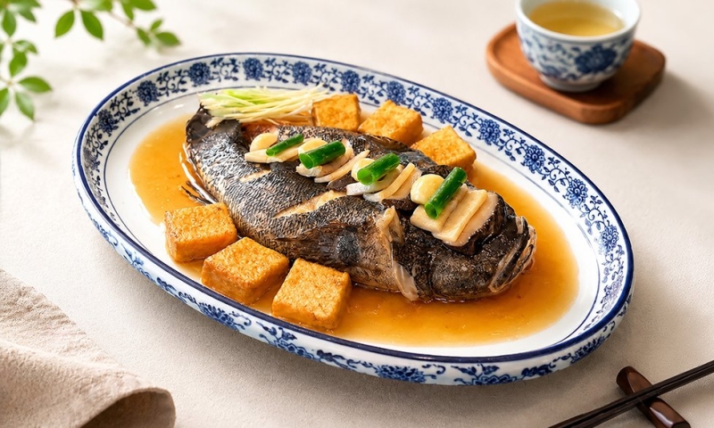 蒜子豆腐燒筍殼魚